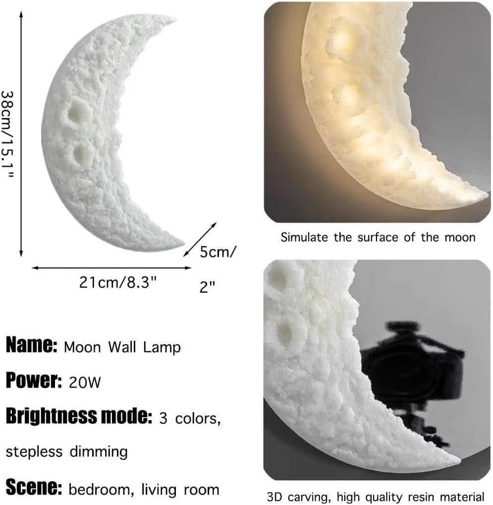 Crescent Moon Glow Resin Wall Sconce for Bedroom, Living Room