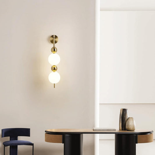 Modern 2-Globe Frosted Glass Wall Light – Gold Finish, Elegant Wall Sconce for Living Room & Bedroom