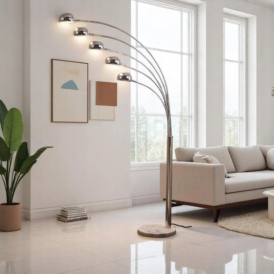Modern 5-Head Arc Floor Lamp | 7 Feet Tall Adjustable Standing Lamp