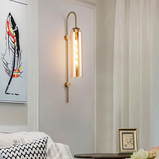 Modern Gold & Glass Wall Light | Smoke & Amber Decorative Sconce | Luxury Accent Lighting