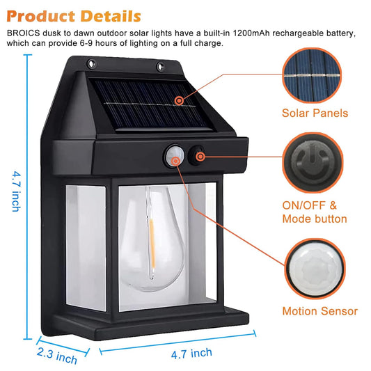 Solar Wall Lantern with Motion Sensor – Outdoor Waterproof Dusk to Dawn Wall Light, Wireless Solar Powered Porch Sconce with 3 Lighting Modes for Front Door, Patio & Entryway(pack of 1)