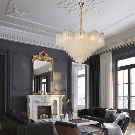 Elegant Frosted Glass Chandelier | 600mm & 800mm Gold & White Hanging Light for Living Room & Dining