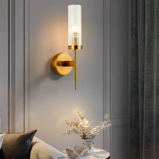 Modern Gold & Ribbed Glass Wall Light | Single & Double Sconce Options | Elegant Accent Lighting