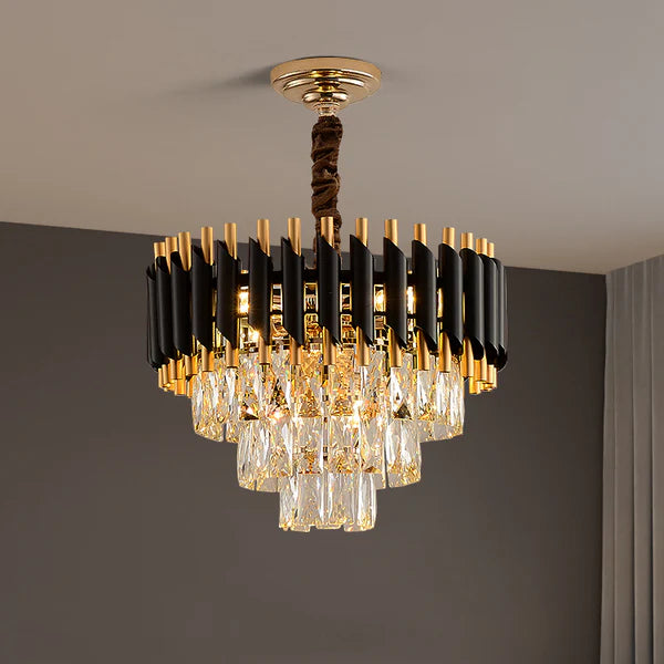 Luxury Black & Gold Crystal Chandelier | Modern Pendant Light | 500mm, 600mm, 800mm