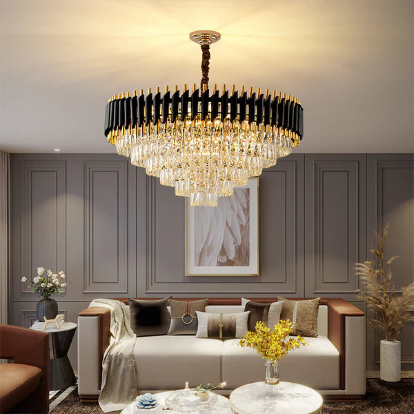 Luxury Black & Gold Crystal Chandelier | Modern Pendant Light | 500mm, 600mm, 800mm