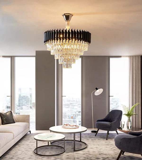 Luxury Black & Gold Crystal Chandelier | Modern Pendant Light | 500mm, 600mm, 800mm