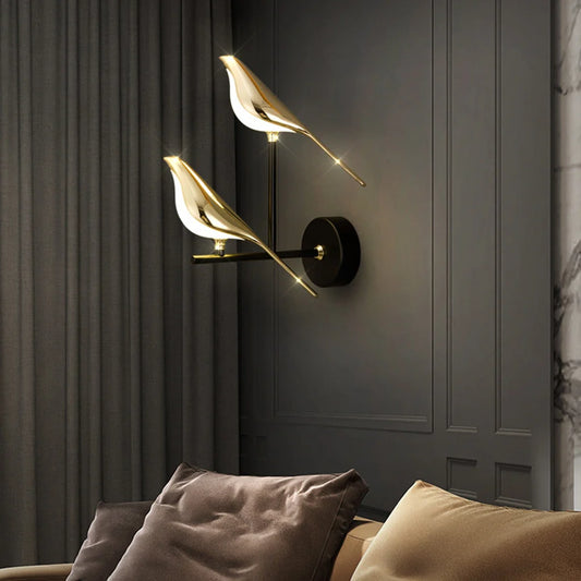 Modern Bird LED Wall Light | Gold Acrylic Wall Sconce for Bedroom & Living Room