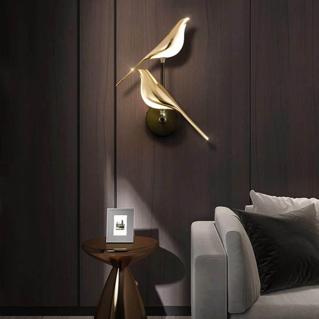 Modern Bird LED Wall Light | Gold Acrylic Wall Sconce for Bedroom & Living Room