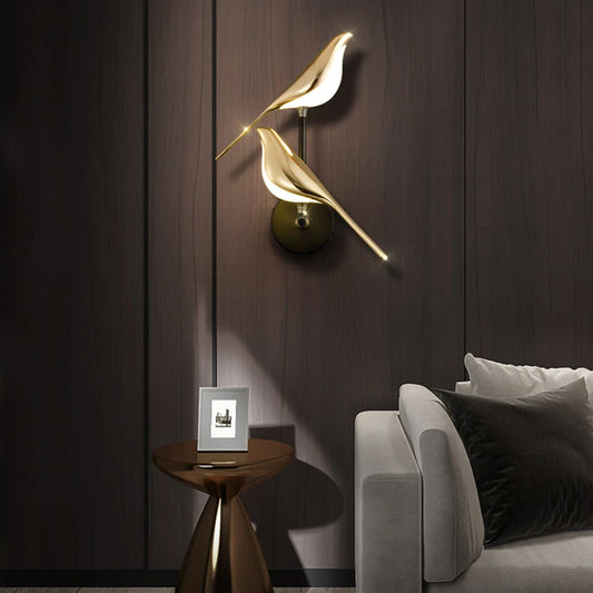 Modern Bird LED Wall Light | Gold Acrylic Wall Sconce for Bedroom & Living Room