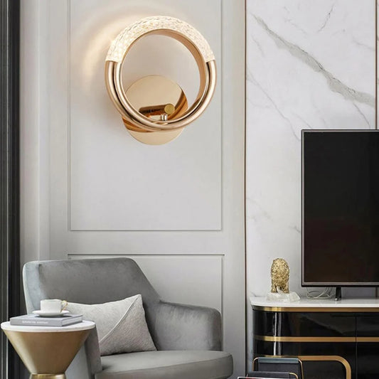 Aurora Gold Crystal Ring LED Wall Light – Modern Luxury Wall Lamp for Living Room & Bedroom