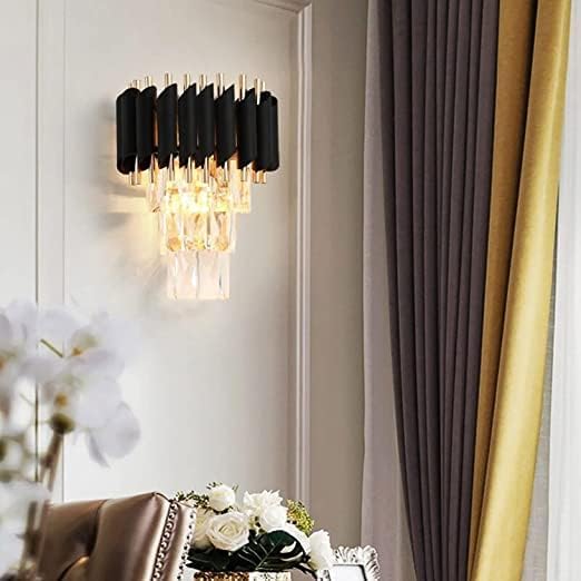 Luxury Crystal Wall Sconce | Black & Gold Modern Wall Light for Living Room & Bedroom