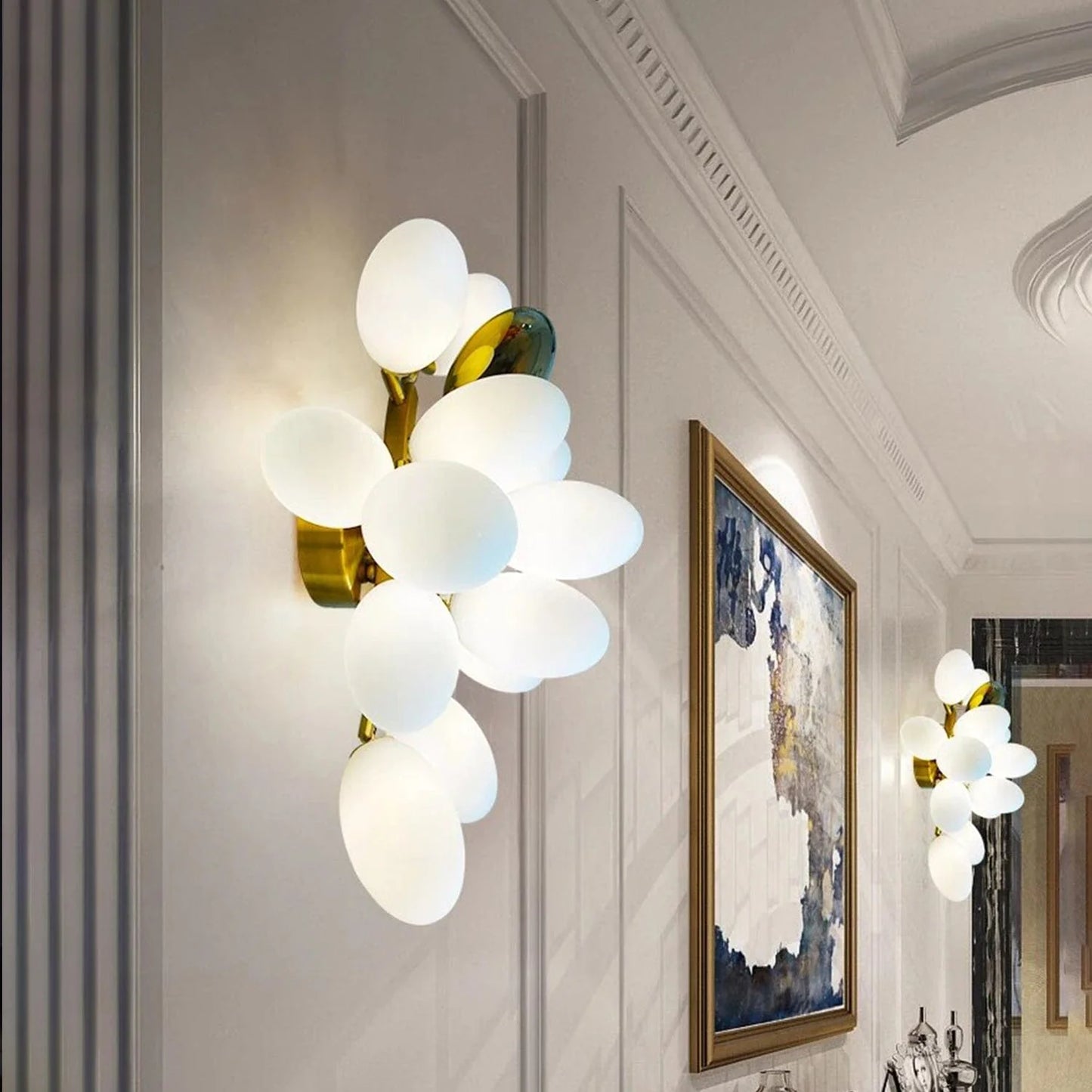 Modern Gold & White Glass Wall Light | Luxury Decorative Wall Lamp for Living Room, Bedroom & Hallways