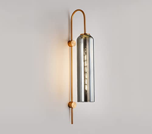 Modern Gold & Glass Wall Light | Smoke & Amber Decorative Sconce | Luxury Accent Lighting