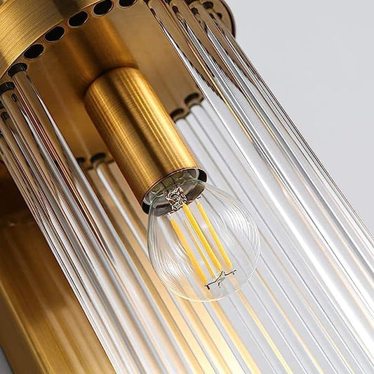 Luxury Gold & Crystal Wall Light | Elegant Ribbed Glass Sconce | Modern Accent Lighting