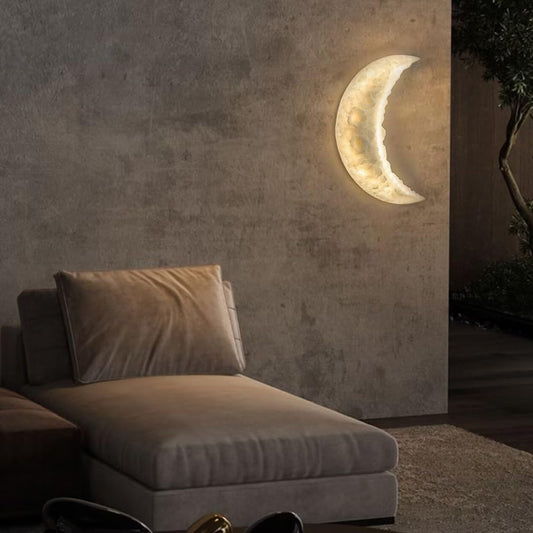 Crescent Moon Glow Resin Wall Sconce for Bedroom, Living Room